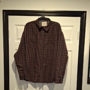 Weatherproof Vintage Gray and Brown Plaid Flannel Button Down Shirt